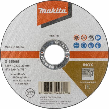 Makita 125x1 mm skurðarskífur, 12 stk í málmkassa - D-65969-12