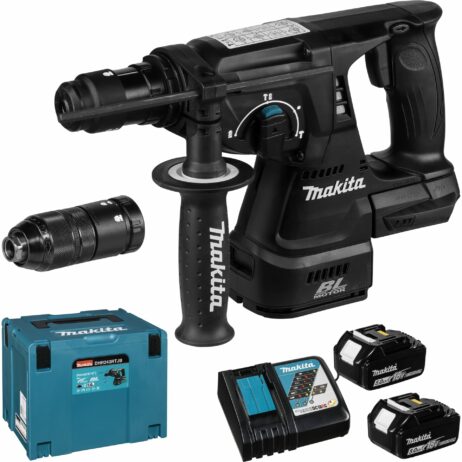 Makita 18V svört SDS höggvél með 2x5Ah rafhöðum, hleðslutæki í Makpac - DHR243RTJB