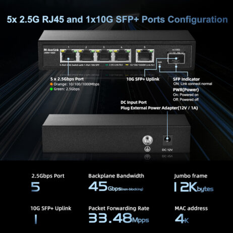 5 porta 2.5 Gigabit switch og 1xSFP+ - Mokerlink 2G05110GS - Image 5