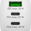 Hleðslutæki með 2xUSB-C og 1xUSB-A - 65W, hvítt - 65408 - Image 4