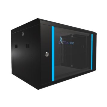 19" skápur 6U 600x450 með glerhurð, svartur - EXASPA-6406B