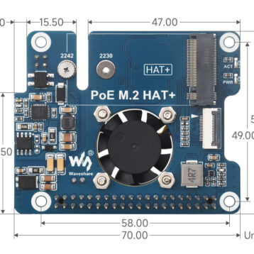 Raspberry Pi 5 M.2 með PoE+ hat - RPI5-POE-M.2HAT+