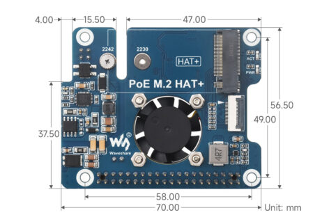 Raspberry Pi 5 M.2 með PoE+ hat - RPI5-POE-M.2HAT+