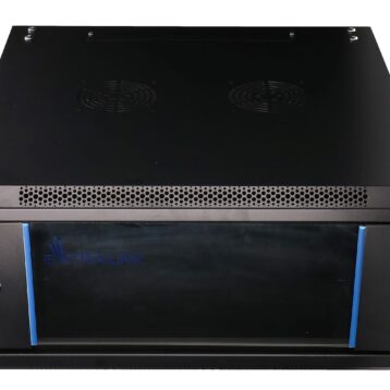 19" skápur 4U 600x600 með glerhurð, svartur EXASPA-6604B