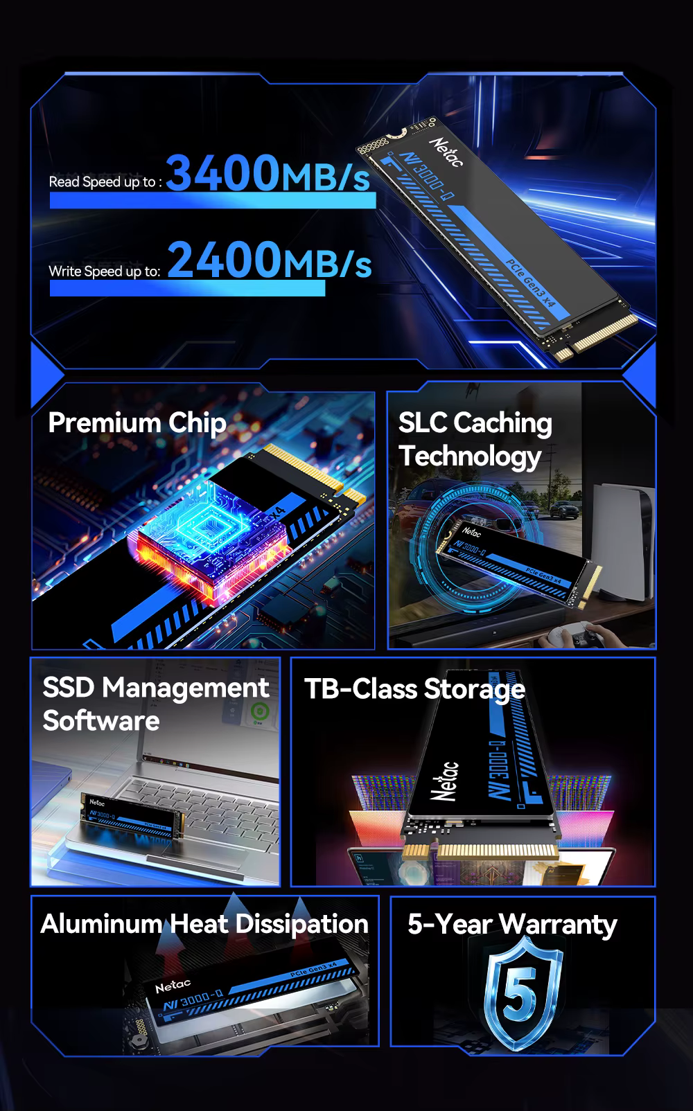 1T SSD M.2 diskur NVMe 2280, Netac - SSD1TB-M.2_Netac - Image 2