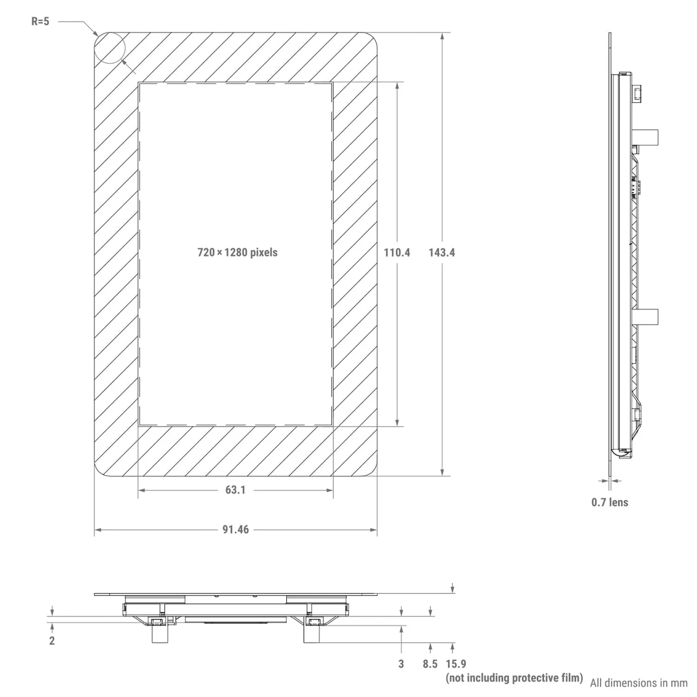 Raspberry Pi LCD 5" snertiskjár, 720x1280 - RPI-Display-2-5" - Image 3