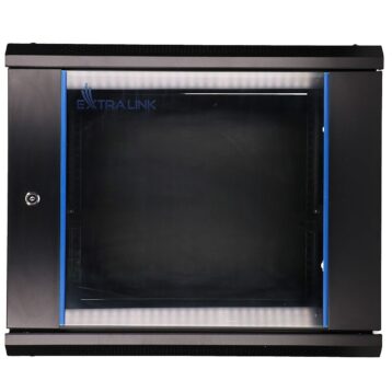19" skápur 9U 600x450 með glerhurð, svartur - EXASPA-6409B