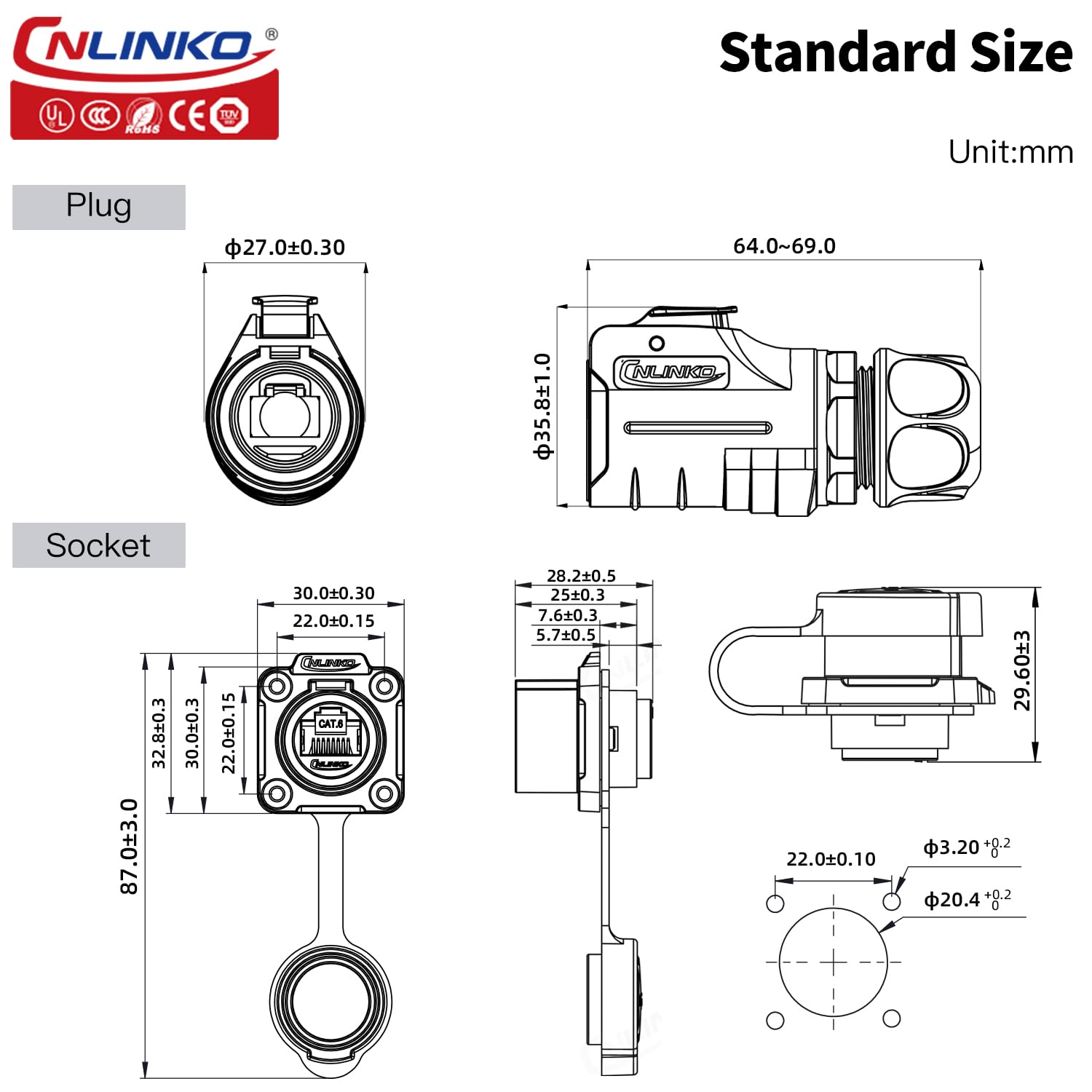 IP68 RJ45 kall tengi fyrir netkapal - LP-20-C/RJ45/015/PE-42-001 - Image 5