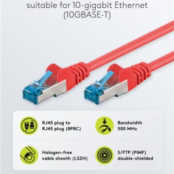 Netkapall 1 m. Cat6A S-FTP LSZH Rauður - 93684
